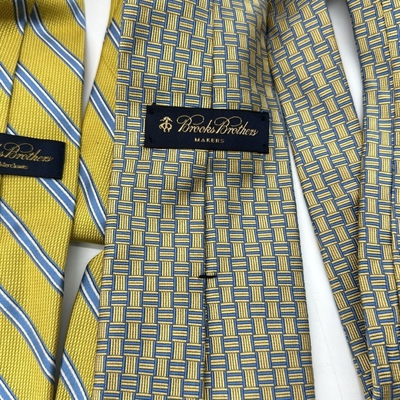 Brooks Brothers Makers Light Blue Yellow Lot of 2 Ties 100% Silk - Picture 5 of 8